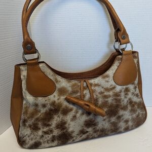 Cowgirl Real Cowhide Tan Leather Purse Shoulder Bag Silver Hardware 15"x7x4